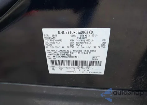 2018 Ford Explorer Xlt from USA, damaged, VIN 1FM5K7D8XJGC80331